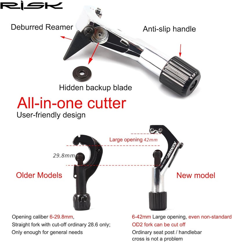 SONZUIA Road Mountain Bike Fork Steerer Seat Post Handlebar Tube Cutter Tool, Bicycle Metal Pipe Cutter Tool with 5pcs Cutter Wheels for Size 1/4"-1-5/8" (6mm-42mm) - Image 5